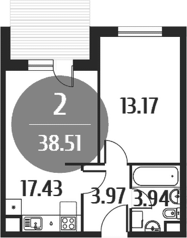 Планировка — Равновесие, 2-комн., 38 м²