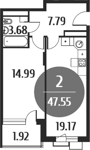 Планировка — Равновесие, 2-комн., 47 м²