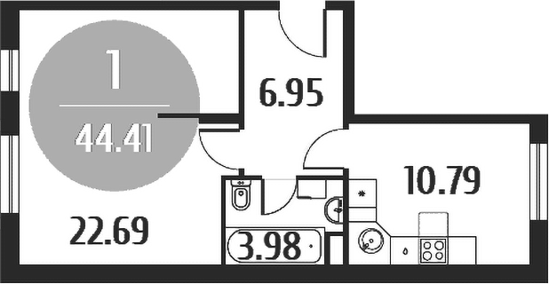 Планировка — Равновесие, 1-комн., 45 м²