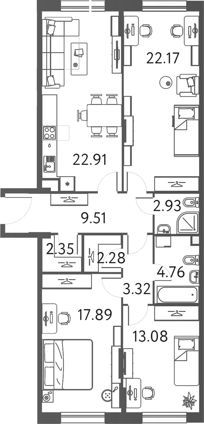 Планировка — ILOVE, 3-комн., 101 м²