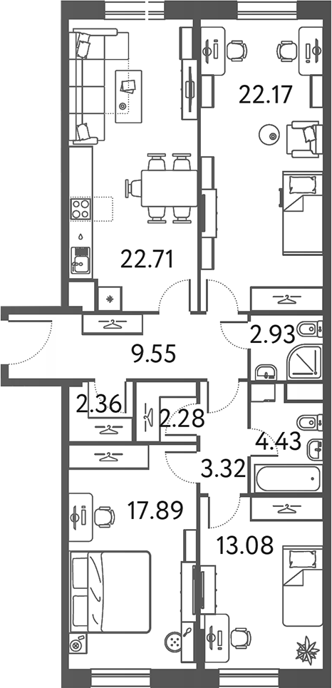 Планировка — ILOVE, 3-комн., 101 м²