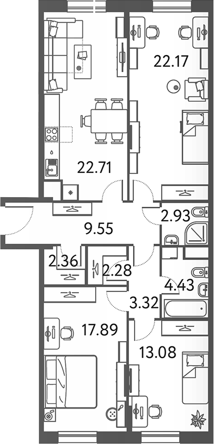 Планировка — ILOVE, 3-комн., 101 м²