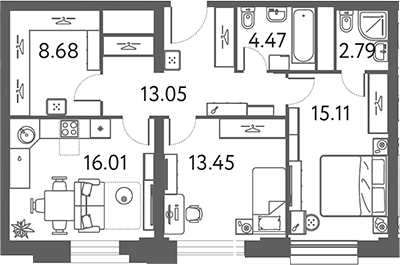 Планировка — ILOVE, 2-комн., 74 м²