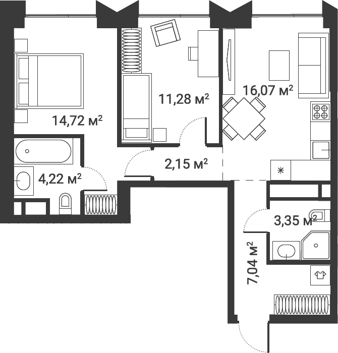 Планировка — Первый Нагатинский, 3-комн., 59 м²