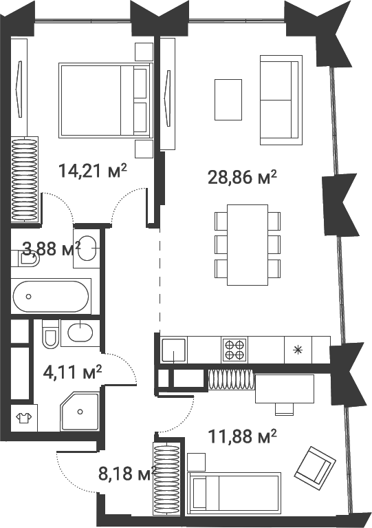 Планировка — Первый Нагатинский, 3-комн., 76 м²
