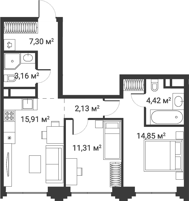 Планировка — Первый Нагатинский, 3-комн., 59 м²