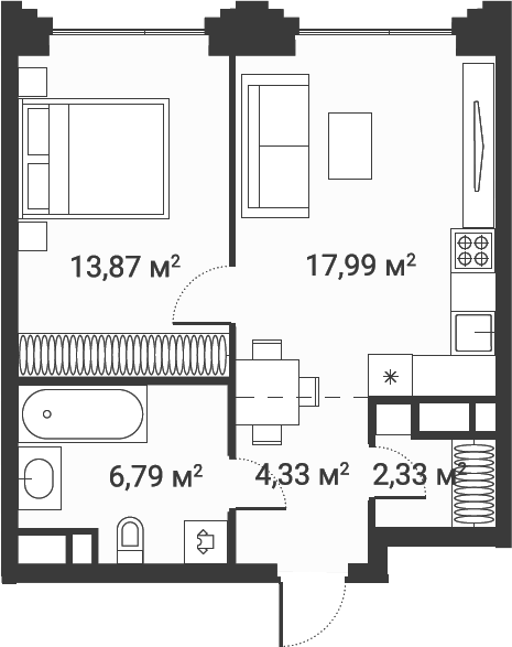 Планировка — Первый Нагатинский, 1-комн., 45 м²
