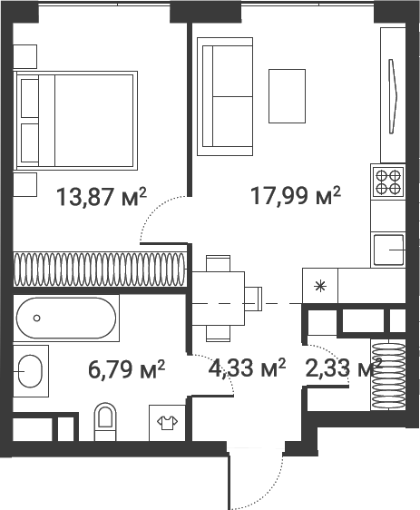 Планировка — Первый Нагатинский, 1-комн., 45 м²