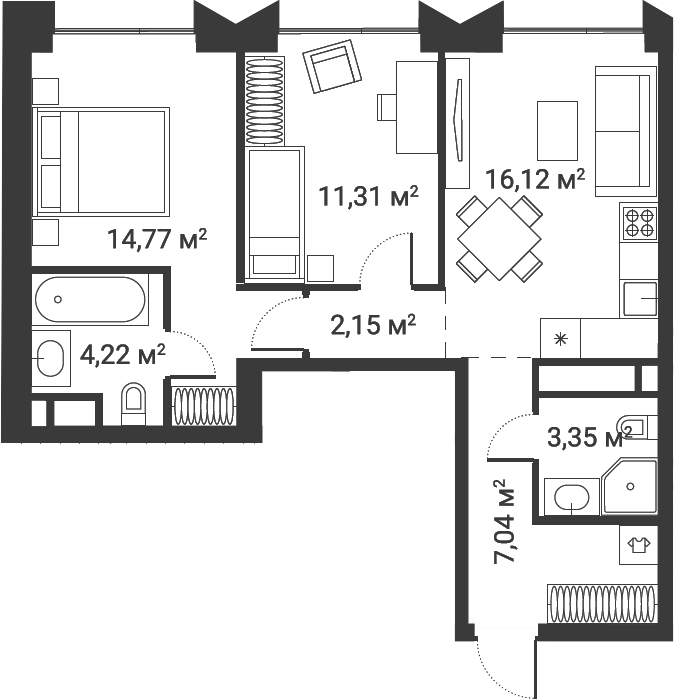 Планировка — Первый Нагатинский, 3-комн., 60 м²