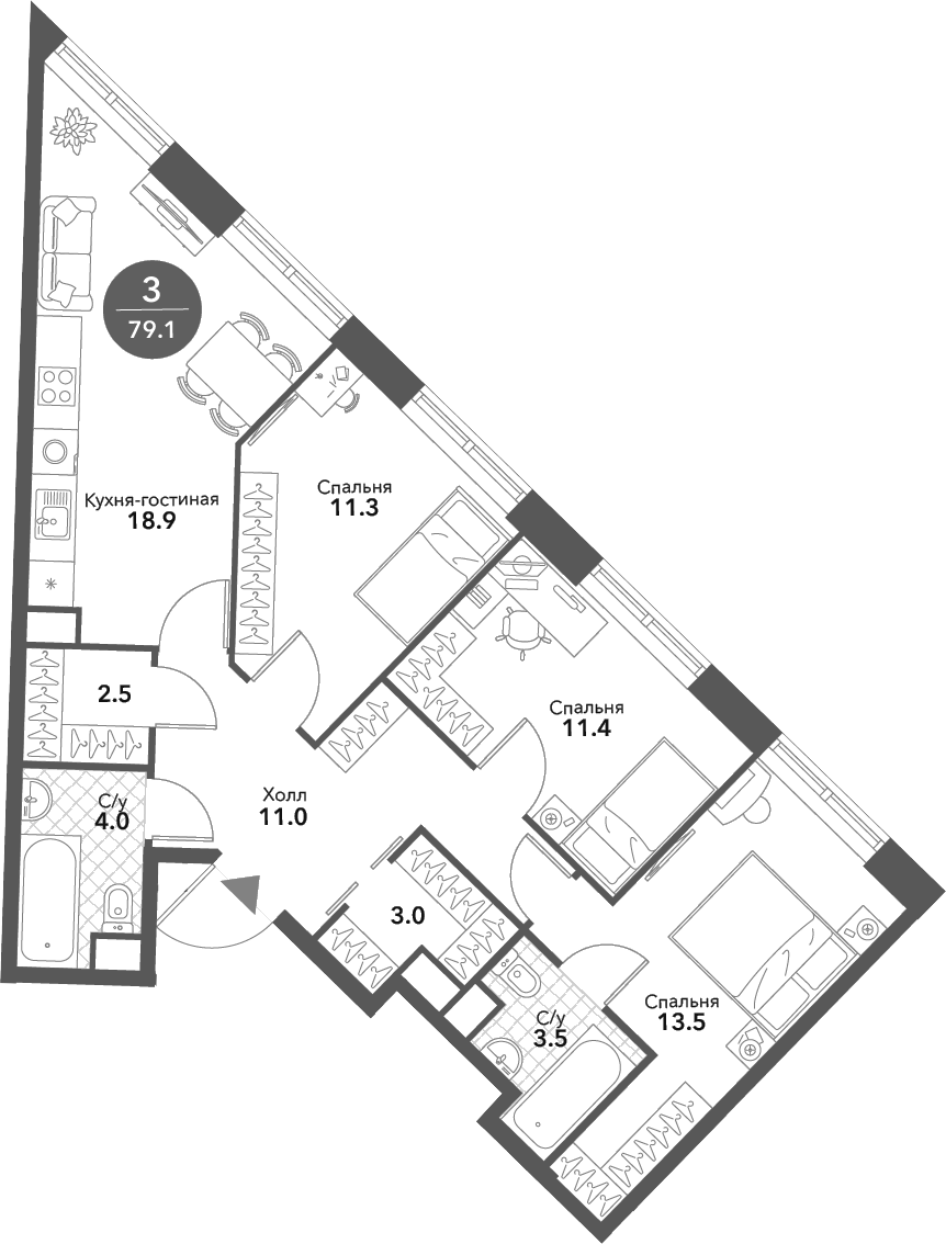 Планировка — Voxhall, 4-комн., 79 м²