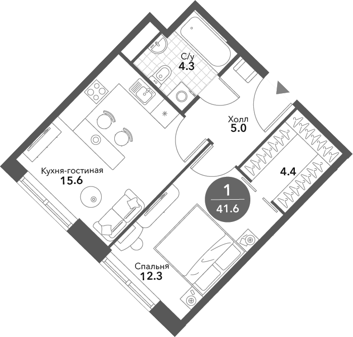 Планировка — Voxhall, 2-комн., 42 м²