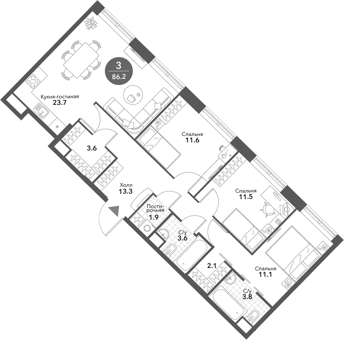 Планировка — Voxhall, 4-комн., 86 м²