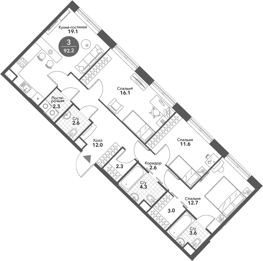 Планировка — Voxhall, 4-комн., 92 м²