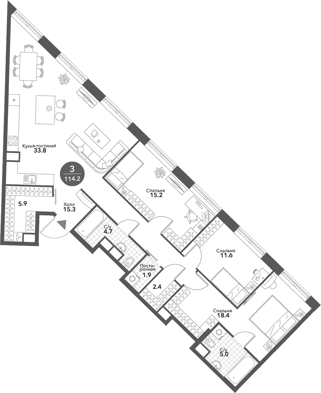 Планировка — Voxhall, 4-комн., 114 м²