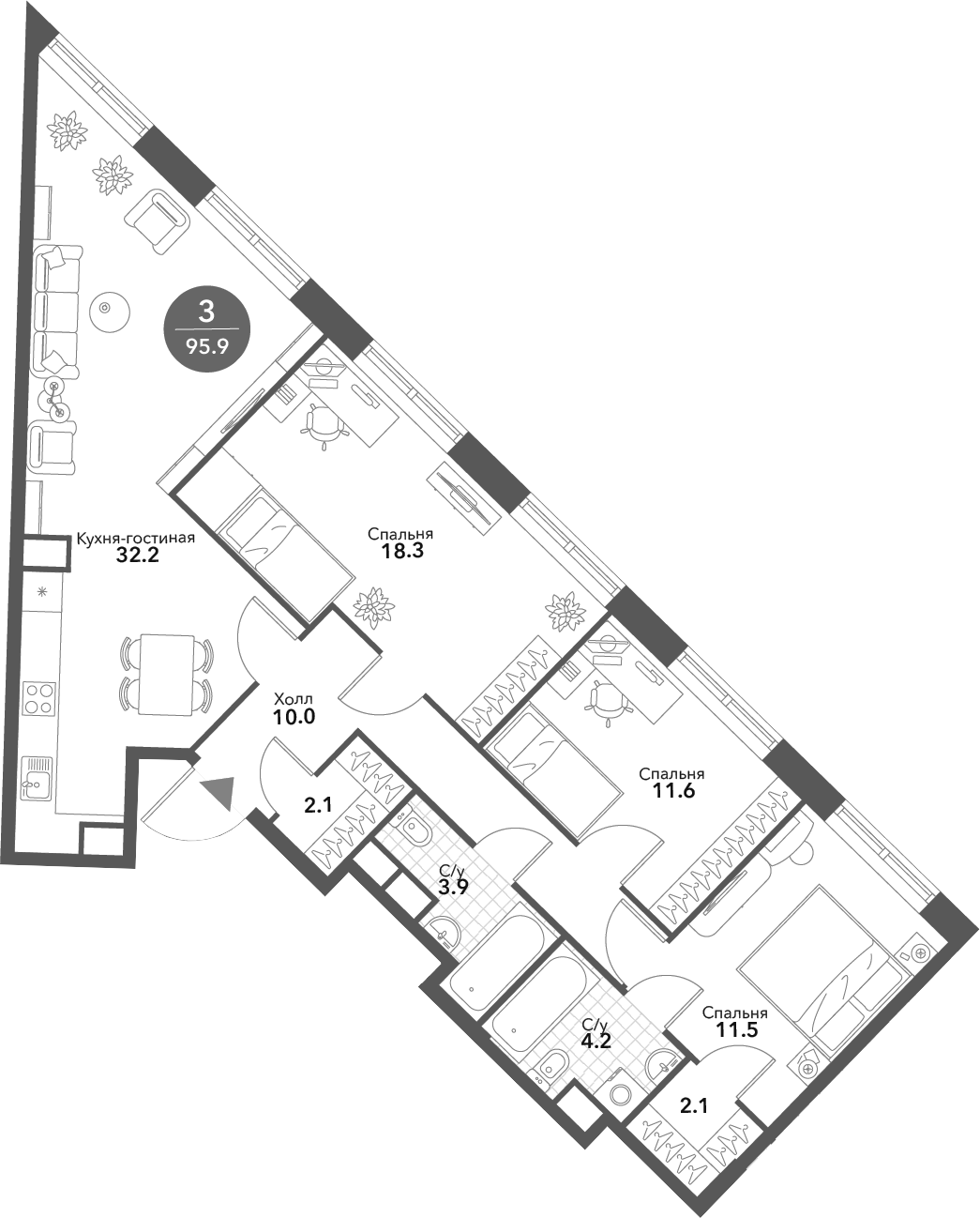 Планировка — Voxhall, 4-комн., 96 м²