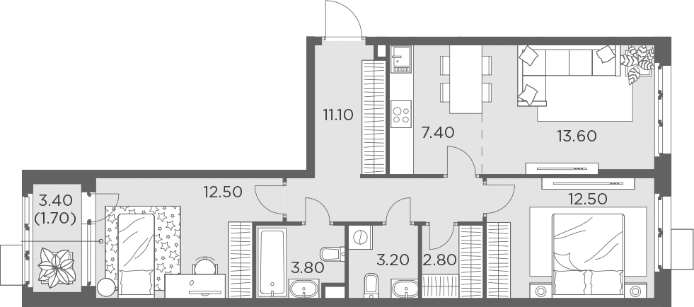 Планировка — Новое Медведково, 3-комн., 66 м²
