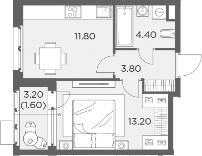 Планировка — Новое Медведково, 1-комн., 32 м²