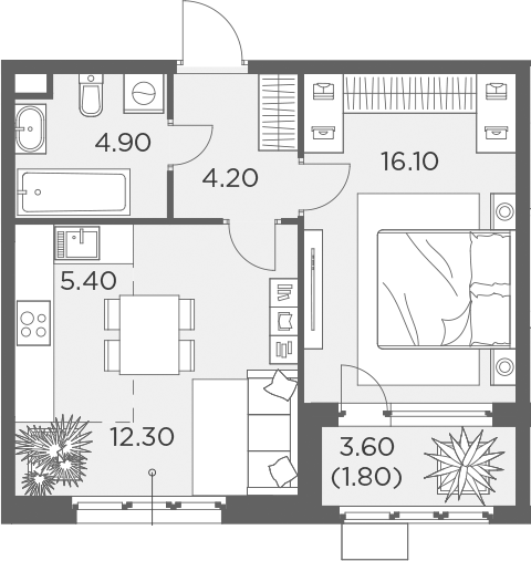 Планировка — Новое Медведково, 2-комн., 41 м²