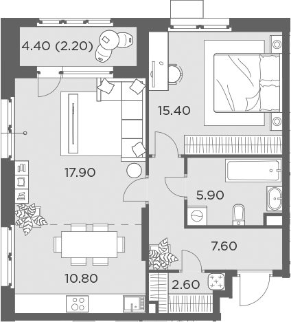 Планировка — Новое Медведково, 2-комн., 58 м²