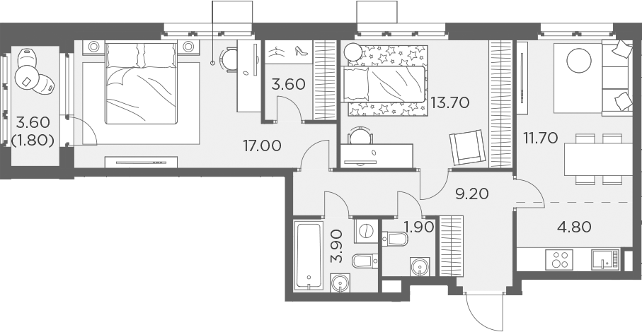 Планировка — Новое Медведково, 3-комн., 64 м²
