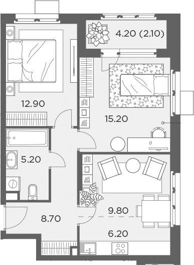 Планировка — Новое Медведково, 3-комн., 56 м²