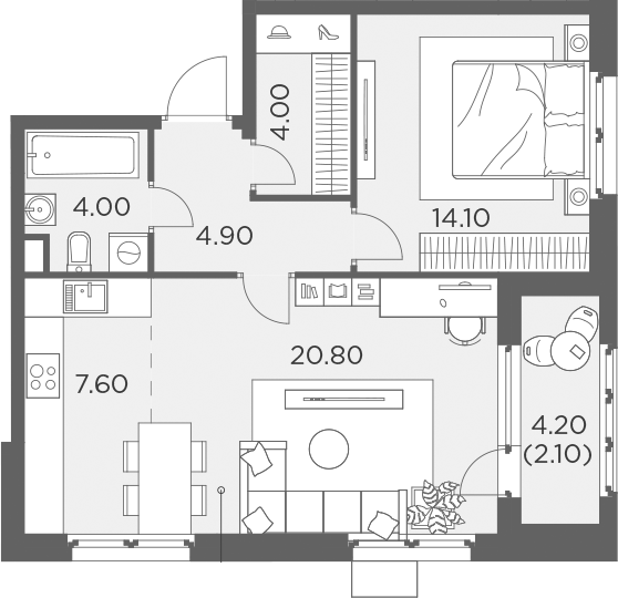 Планировка — Новое Медведково, 2-комн., 53 м²