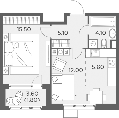 Планировка — Новое Медведково, 2-комн., 41 м²