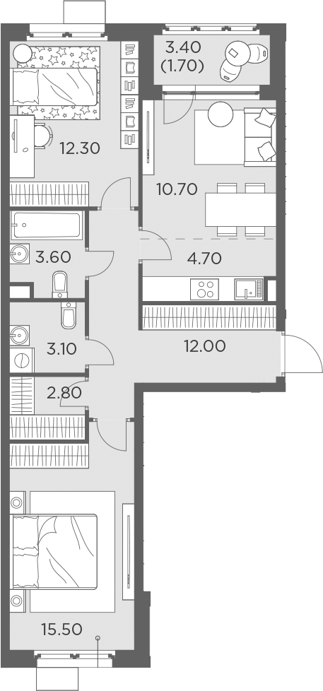 Планировка — Новое Медведково, 3-комн., 63 м²