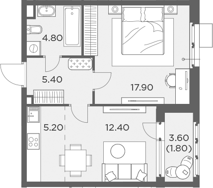 Планировка — Новое Медведково, 2-комн., 44 м²