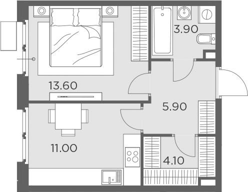 Планировка — Новое Медведково, 1-комн., 39 м²