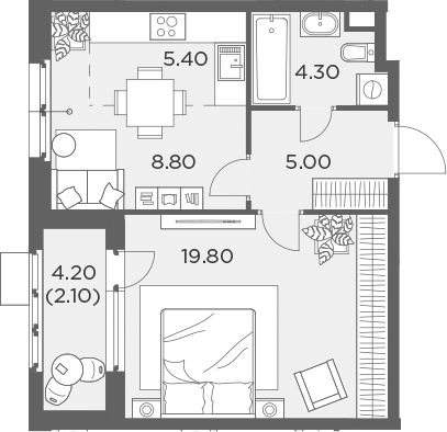 Планировка — Новое Медведково, 2-комн., 41 м²