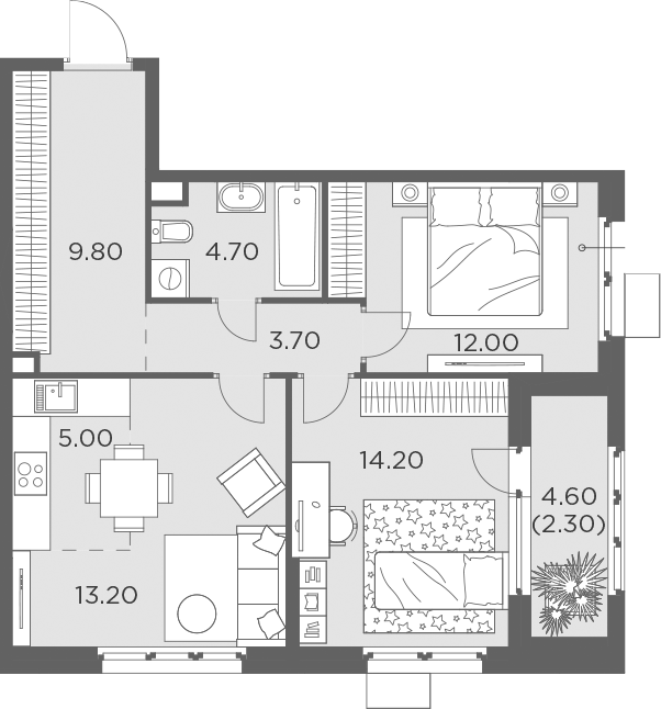 Планировка — Новое Медведково, 3-комн., 61 м²