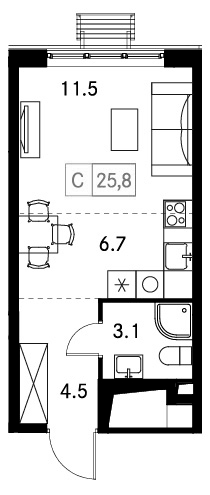 Планировка — Новый Зеленоград, Студия, 26 м²