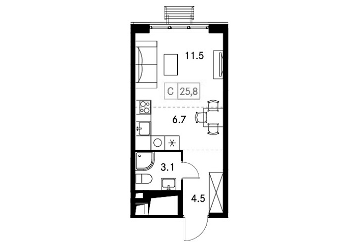 Планировка — Новый Зеленоград, Студия, 26 м²