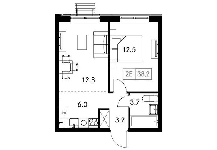 Планировка — Новый Зеленоград, 2-комн., 38 м²
