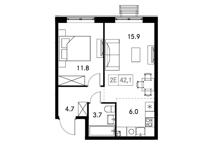 Планировка — Новый Зеленоград, 2-комн., 42 м²