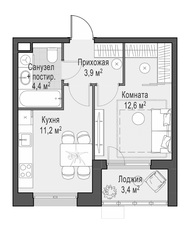 Планировка — Новое Пушкино, 1-комн., 30 м²
