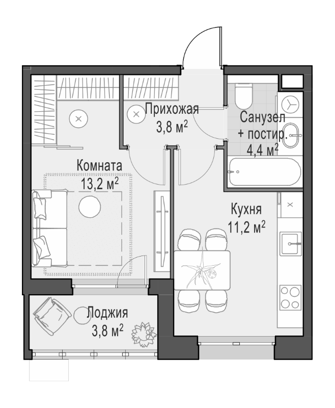 Планировка — Новое Пушкино, 1-комн., 31 м²