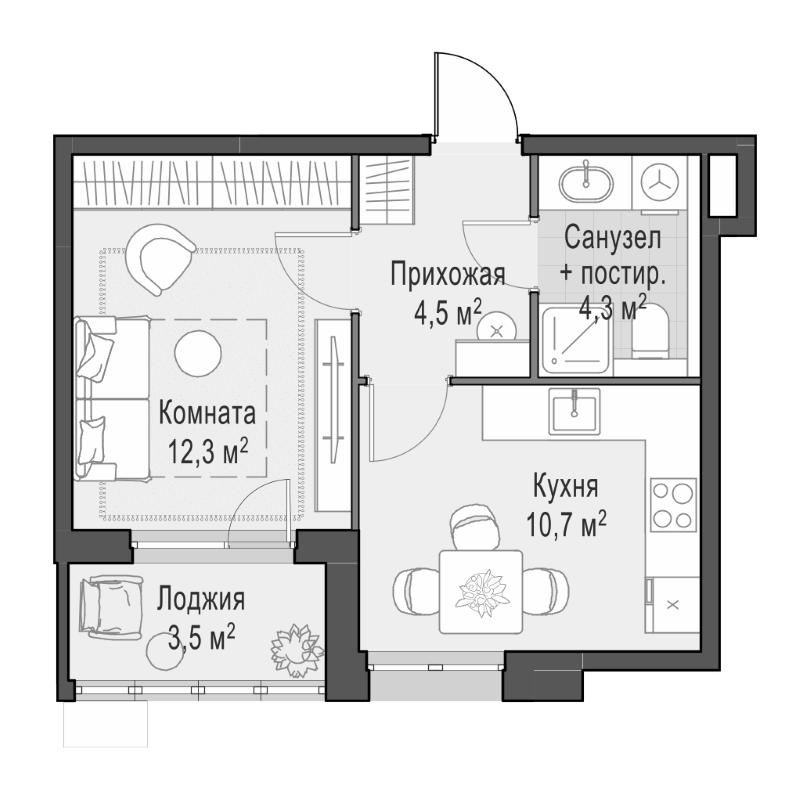 Планировка — Новое Пушкино, 1-комн., 30 м²