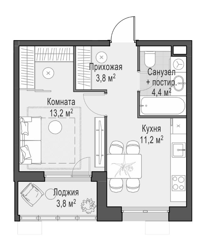 Планировка — Новое Пушкино, 1-комн., 30 м²