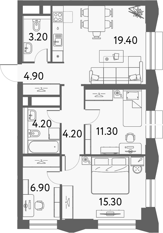 Планировка — ILOVE, 4-комн., 69 м²