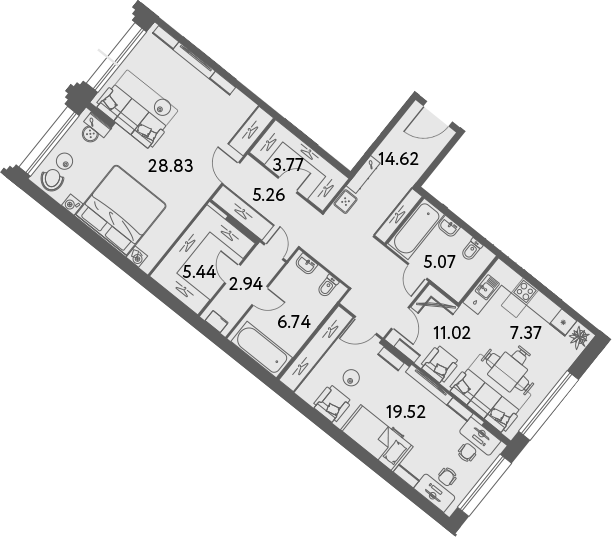 Планировка — ILOVE, 3-комн., 111 м²