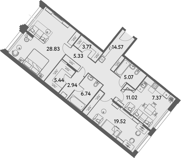 Планировка — ILOVE, 3-комн., 111 м²