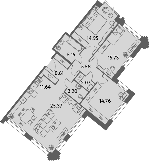 Планировка — ILOVE, 3-комн., 107 м²
