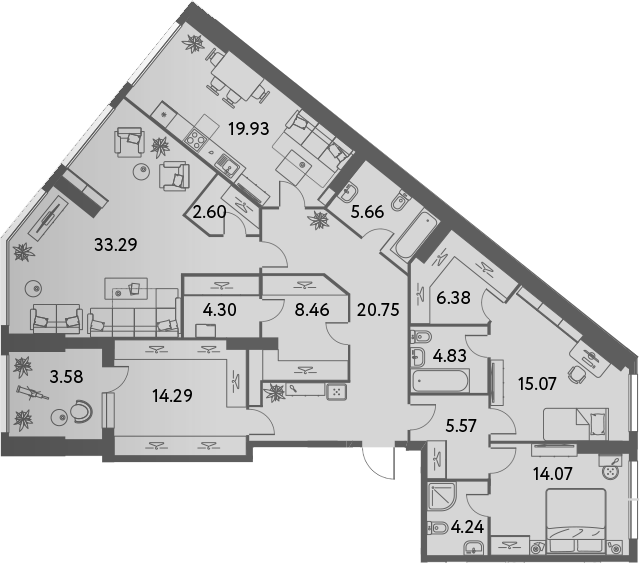 Планировка — ILOVE, 3-комн., 157 м²