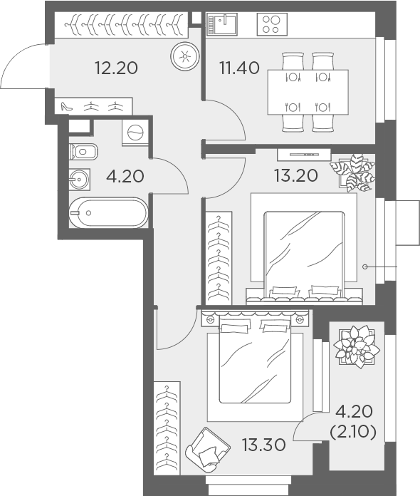 Планировка — Новое Медведково, 2-комн., 53 м²