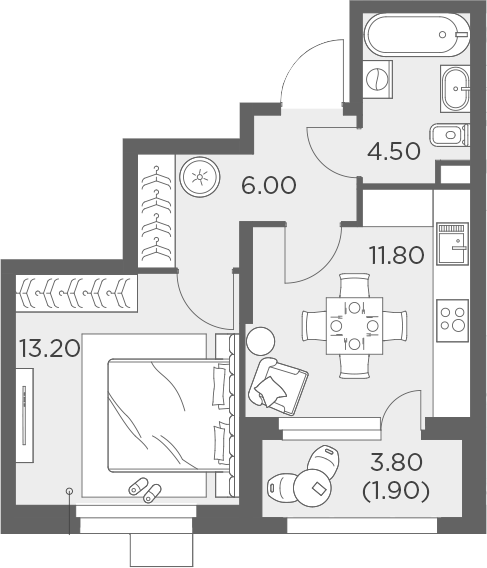 Планировка — Новое Медведково, 1-комн., 34 м²