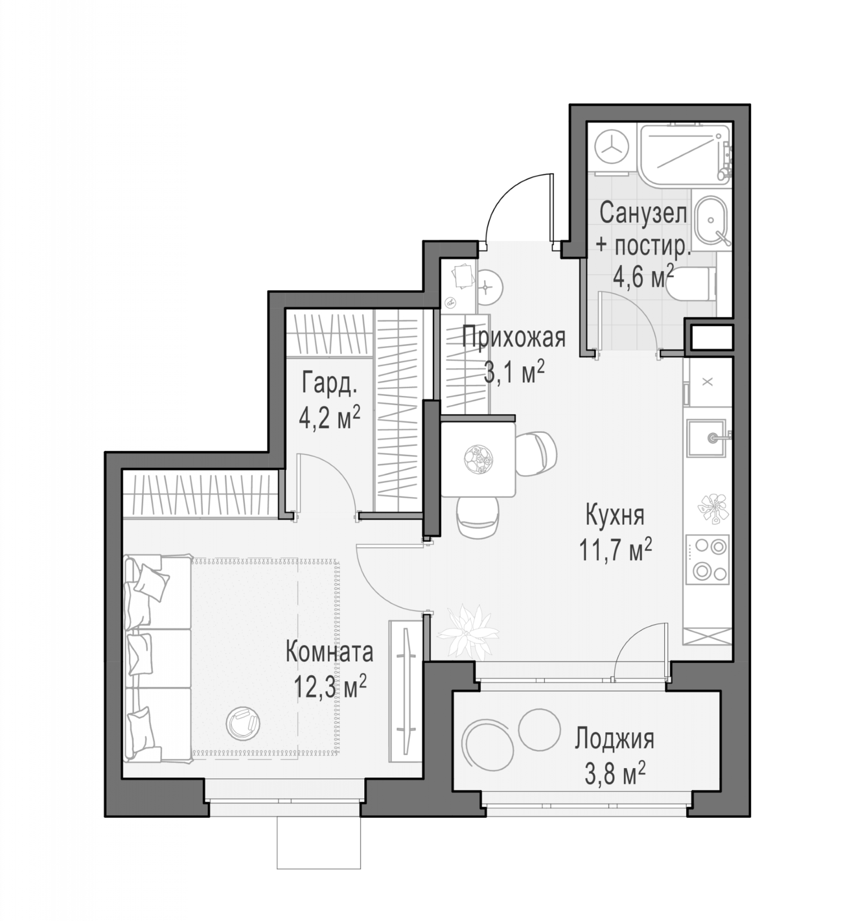 Планировка — Новое Медведково, 1-комн., 34 м²