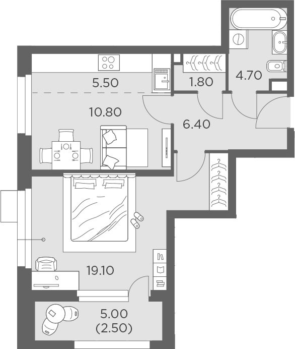 Планировка — Новое Медведково, 2-комн., 46 м²