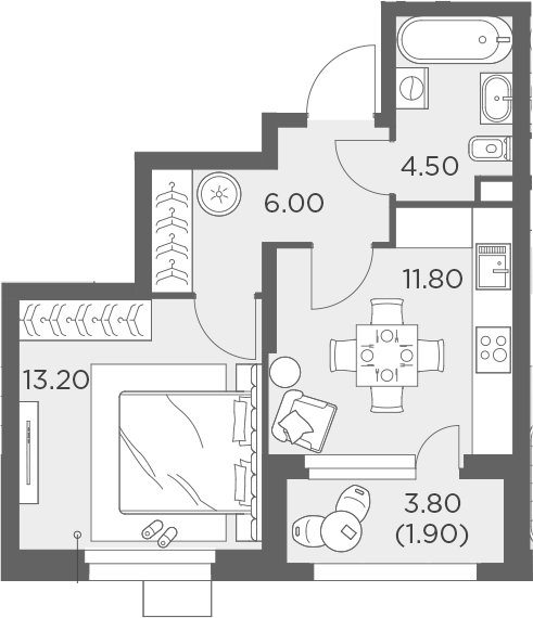 Планировка — Новое Медведково, 1-комн., 34 м²